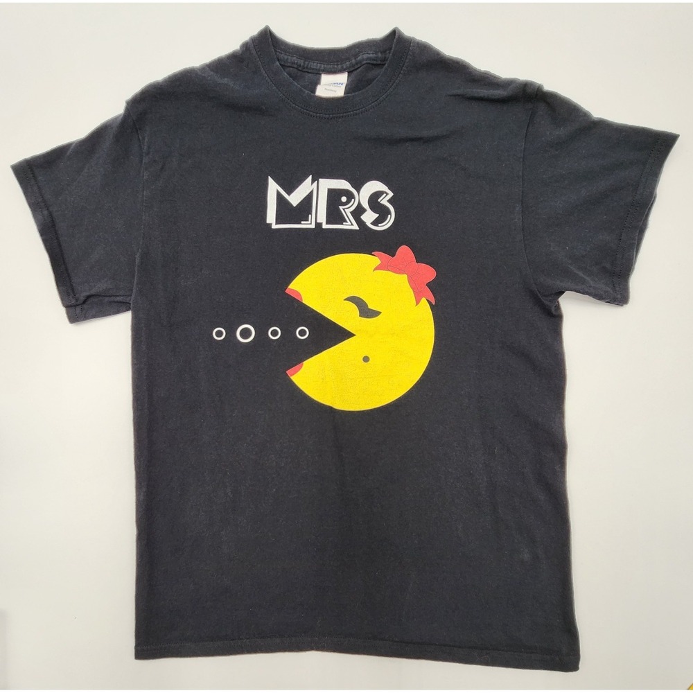 GILDAN‎ MRS PACMAN TSHIRT BLACK LOGO GRAPHIC ARCADE GAME